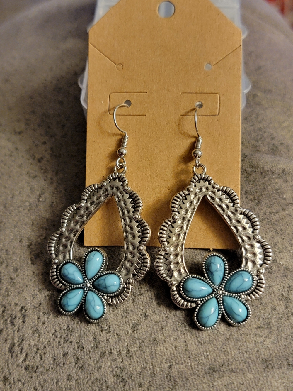 Handcrafted Turquoise Floral Teardrop Dangle Earrings